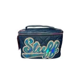 OMG! ACCESSORIES COSMETIC DENIM QUILTED CASE TRAIN CASE NWT